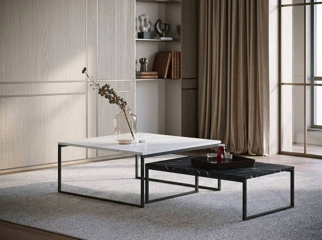 ΣΕΤ ΤΡΑΠΕΖΑΚΙΑ VALENCIA Φ90x60x30+Φ80x80x40 ΣΕ ΧΡΩΜΑ  ΑΣΠΡΟ & ΜΑΥΡΟ ΜΑΡΜΑΡΟ