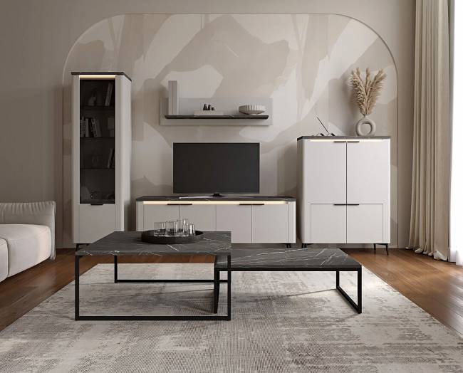 ΕΠΙΠΛΟΣΥΝΘΕΣΗ ASTANA 327x40x190 ΑΣΠΡΟ GLOSS / ΜΑΥΡΟ ΜΑΡΜΑΡΟ