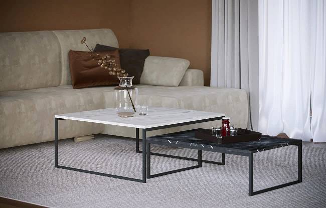 ΣΕΤ ΤΡΑΠΕΖΑΚΙΑ VALENCIA Φ90x60x30+Φ80x80x40 ΣΕ ΧΡΩΜΑ  ΑΣΠΡΟ & ΜΑΥΡΟ ΜΑΡΜΑΡΟ