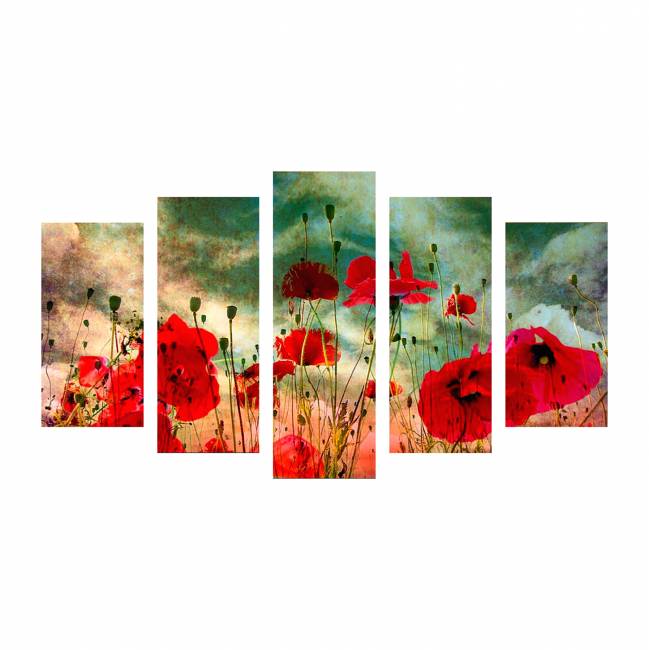 ΠΙΝΑΚΑΣ ΠΕΝΤΑΠΤΥΧΟ RED FLOWERS 82Χ56